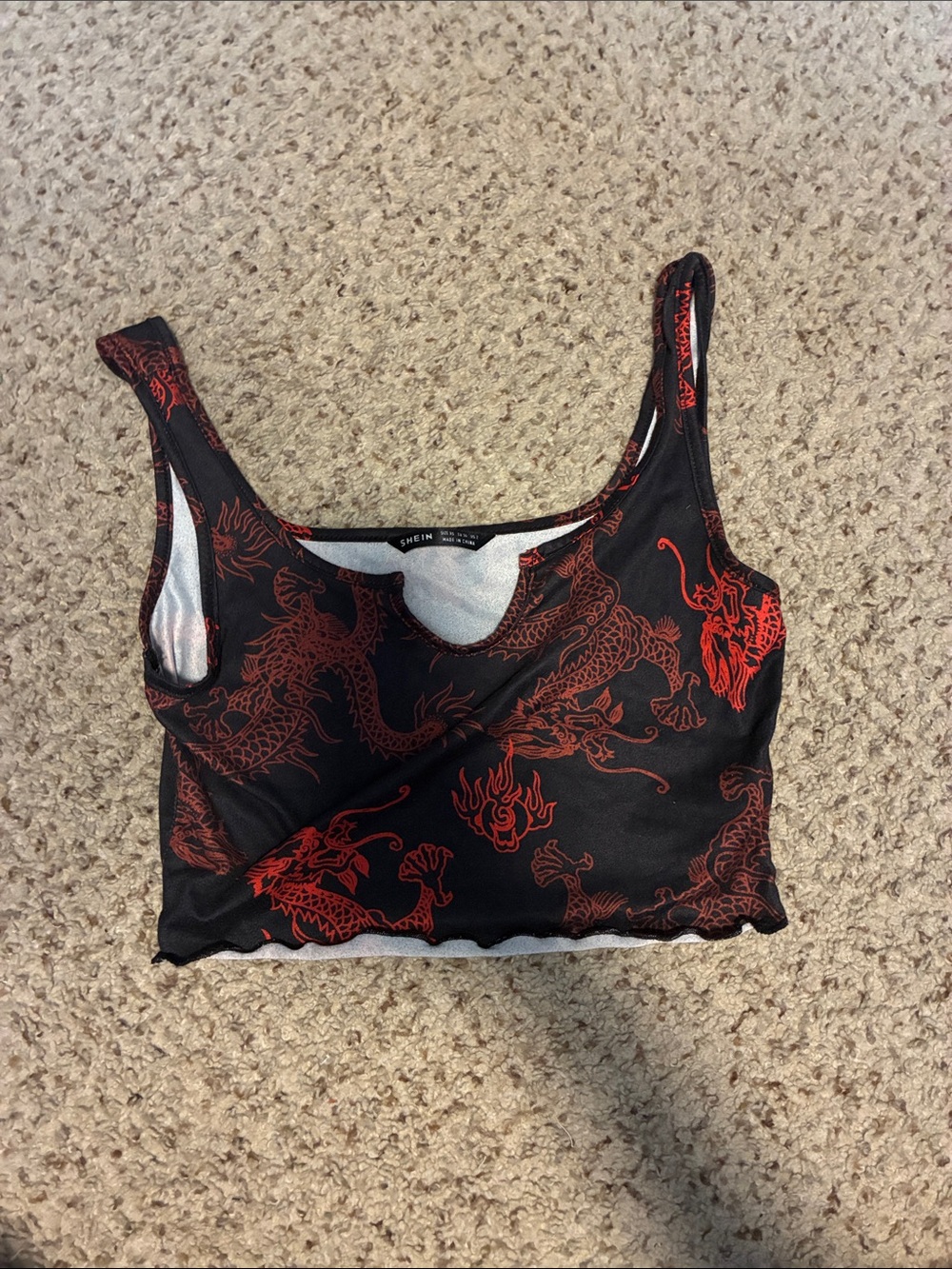 SHEIN Black Crop Tank with Red Dragon Motif